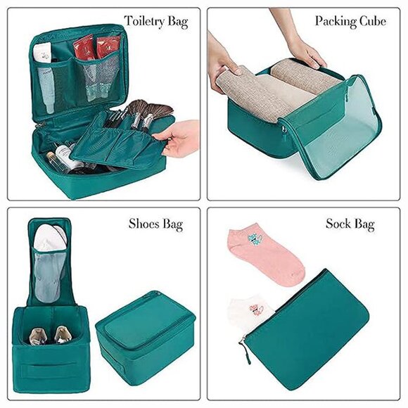8 Set Packing Cubes Luggage Packing Organizers for Travel Accessories Teal - Picture 3 of 6